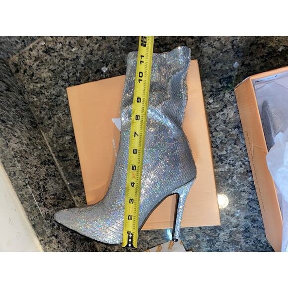 Public Desire Calf Length Silver direct silver sequin 5 Size 7 NWT - Picture 2 of 10